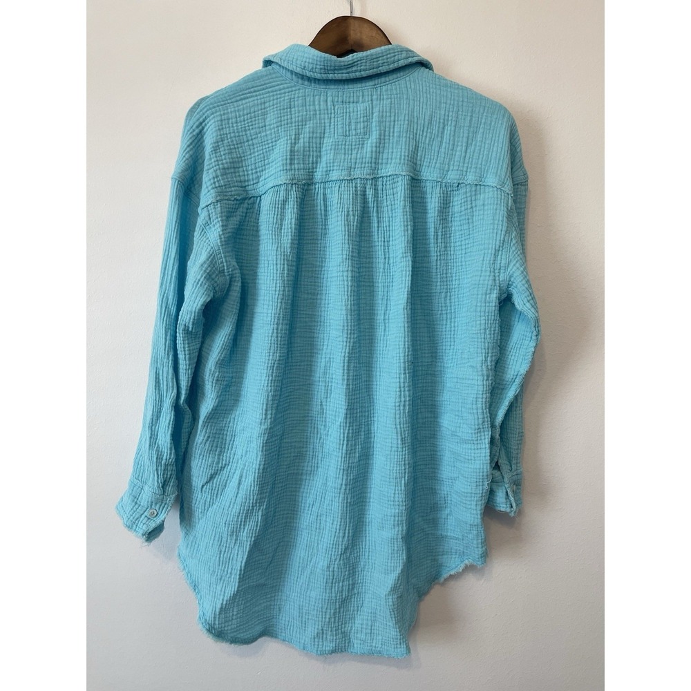 Aerie Pool To Party Shirt Gauze Small Blue Coastal Beach Vacation Boho Summer - Picture 5 of 9
